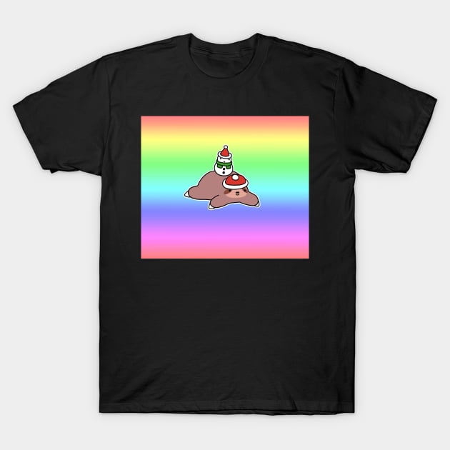 Snowman and Sloth - Pastel Gradient Rainbow T-Shirt by saradaboru